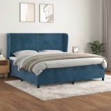 Cumpara ieftin Pat box spring cu saltea, albastru &icirc;nchis, 200x200 cm, catifea