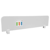 Protectie laterala pentru pat copii Puzzle, detasabila, cu decupaje si ornamente, cleme prindere, Pal Melaminat, 70x18 cm, alb