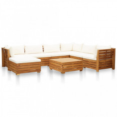 Set mobilier gradina cu perne 8 piese alb crem lemn acacia foto