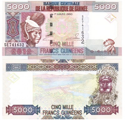 Guineea 5 000 Francs 2012 P-38 UNC foto