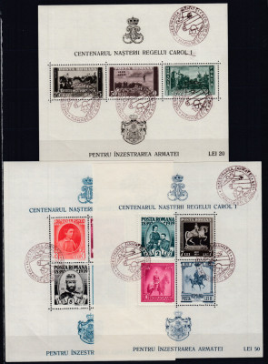 ROMANIA1939/1940 LP 133 CENTENARUL NASTERII REGELUI CAROL I CU STAMPILA SPECIALA INZESTRAREA ARMATEI MARASESTI 6 AUGUST 1939 foto