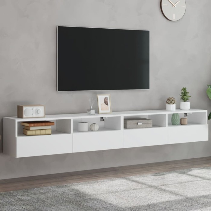 Gossi dulapuri tv de perete 2 buc. alb 100x30x30 cm lemn compozit