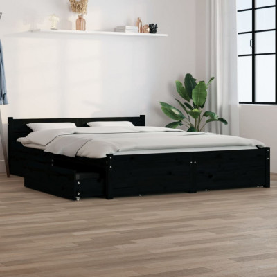 vidaXL Cadru de pat cu sertare Small Double, negru, 120x190 cm foto