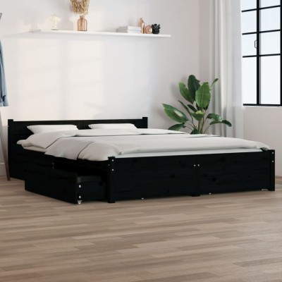 vidaXL Cadru de pat cu sertare Double, negru, 135x190 cm foto