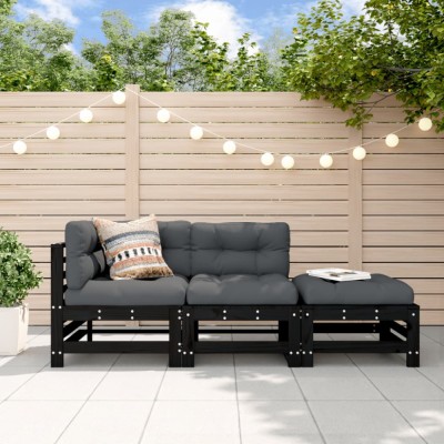 vidaXL Set mobilier de grădină, 3 piese, negru, lemn masiv pin 825650 foto