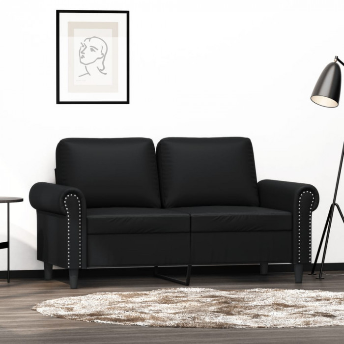 Canapea cu 2 locuri, negru, 120 cm, piele ecologica GartenMobel Dekor