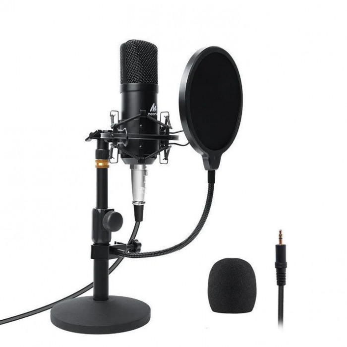 Microfon Profesional Maono AU-A03T, pentru studio Condenser BM800 cu stand metalic pentru Podcast, Streaming, Gaming, Karaoke