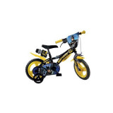 Bicicleta copii 12 inch, Batman, 3-4 ani, roti ajutatoare incluse, Dino Bikes