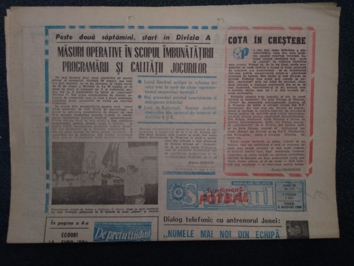 ZIARUL SPORTUL SUPLIMENT FOTBAL 5 AUGUST 1988