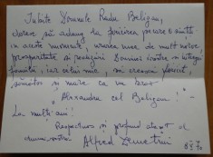 Felicitare a actorului Alfred Demetriu catre Radu Beligan, 1970, cu plic foto