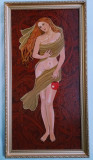 Tablou NUD pictat manual in ulei pe panza , 87x47 cm, rama lemn, Altul