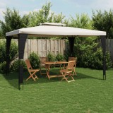 VidaXL Foișor cu acoperiș dublu, crem, 3,98x2,98 m, oțel