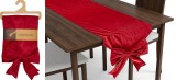 Traversa de masa din catifea rosie cu funda decorativa, 33x240 cm