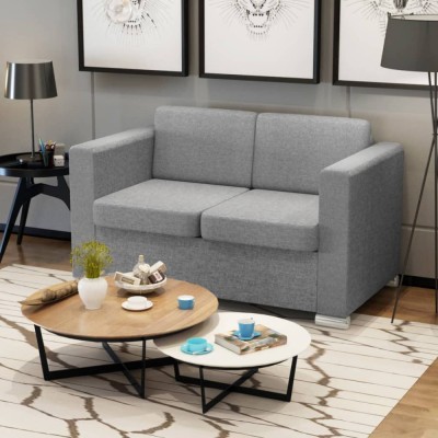vidaXL Canapea cu 2 locuri, gri deschis, material textil 243580 foto