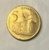 Moneda din Serbia 2021 de 5 Dinari