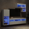 Unități de perete TV cu LED-uri, 6 piese, alb, lemn prelucrat
