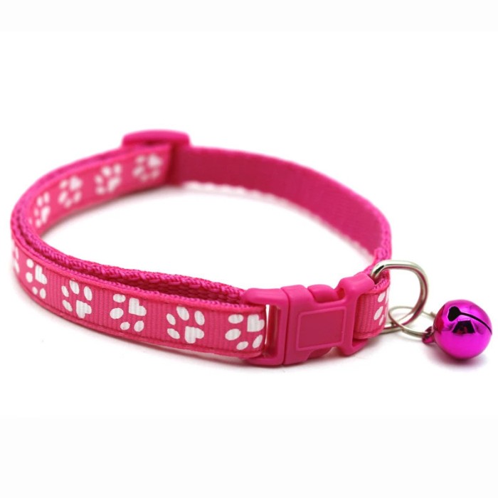 Zgarda ajustabila cu clopotel pentru caini si pisici, 18-32cm, Fucsia