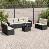 Cumpara ieftin Set mobilier de grădină cu perne, 9 piese, negru, poliratan