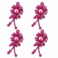 Set 4 cleme de par roz 5 x 2 cm, model floral metalizat, accesorii decorative pentru coafuri, fixare confortabila
