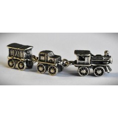 Miniatura din argint 800 - Trenulet / Tren cu locomotiva cu abur si vagoane - 13,4 grame