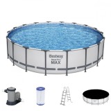 Cumpara ieftin Piscina structura metalica, rotunda, cu filtru, pompa, scara, prelata acoperire, gri, 549x122 cm, Bestway Steel Pro