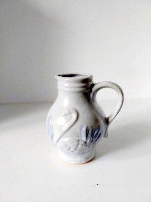 Vaza carafa cu lebada, ceramica glazurata, vintage, 12cm inaltime foto