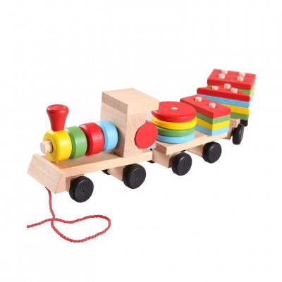 Trenulet cu forme geometrice, Onore, Multicolor, lemn, 30 x 9 x 7 cm foto