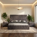 Pat Tapitat Leon Gri Catifea Premium Cu Noptiere Tapitate Comandă acum