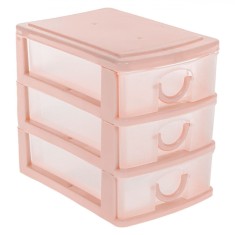 Cutie Organizare Birou, Model Plastic, Culoare Roz, Dimensiuni 11x9x13cm, 3 Sertare