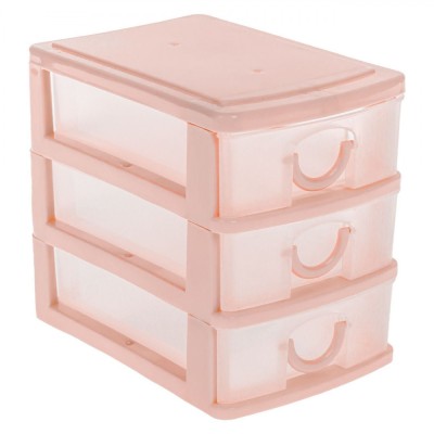 Cutie Organizare Birou, Model Plastic, Culoare Roz, Dimensiuni 11x9x13cm, 3 Sertare foto