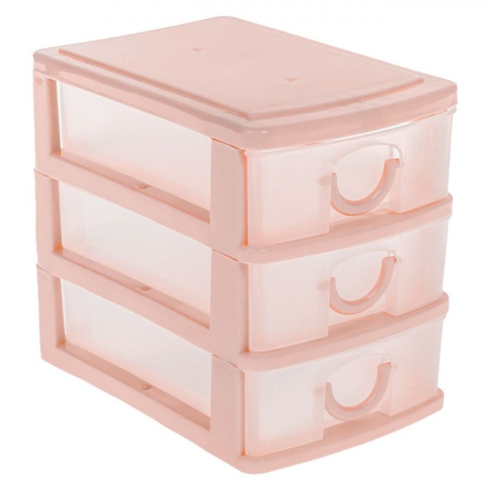 Cutie Organizare Birou, Model Plastic, Culoare Roz, Dimensiuni 11x9x13cm, 3 Sertare