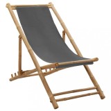 vidaXL Scaun Pliabil Gri &Icirc;nchis, Bambus &amp; P&acirc;nză, Reglabil 4 Poziții, Max 110kg, Scaun Plajă/Grădină/Camping