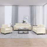 vidaXL Set de canapele cu perne, 3 piese, crem, catifea