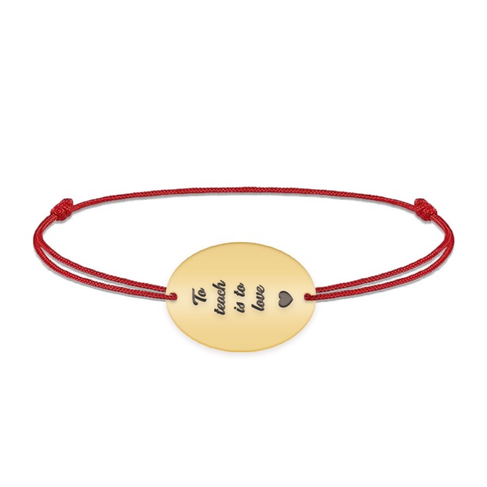 Master - Bratara personalizata snur pentru absolvire To teach is to love din argint 925 placat cu aur galben 24K
