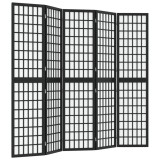 Cumpara ieftin Paravan pliabil cu 5 panouri, stil japonez, negru, 200x170 cm