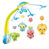 Carusel Muzical Patut Bebelusi cu Proiector, Telecomanda, Lampa Veghe, Timer, Sunete Natură, Animalute Vesele Bleu