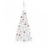 Set brad Crăciun artificial jumătate cu LED&amp;globuri alb 240 cm