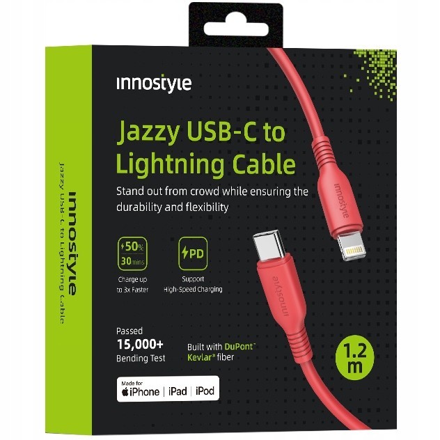 Innostyle Jazzy Jazzy Usb-C Lightning Mfi Cablu De &Icirc;ncărcare Rapidă Pentru Iphone Kevlar 1M Roșu