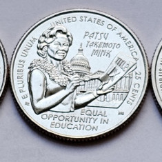 Set 3 monede 25 cents / quarter dollar 2024 USA, ,Patsy Takemoto Mink Lit. PDS