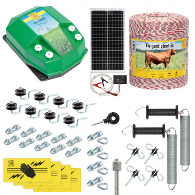 Pachet gard electric complet 1000&amp;nbsp;m, 4,5&amp;nbsp;Joule, cu sistem solar, pentru animale domestice foto