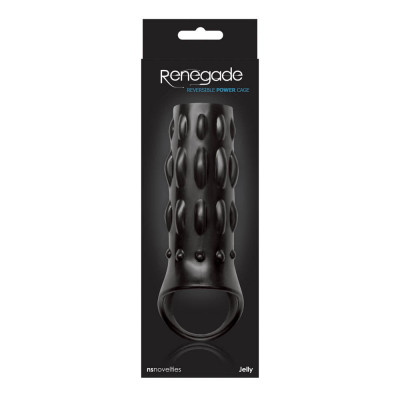 Renegade Reversible Power Cage - Manșon Penis din TPE Negru cu 2 Fețe, 15 cm foto