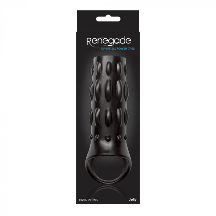 Renegade Reversible Power Cage - Manșon Penis din TPE Negru cu 2 Fețe, 15 cm