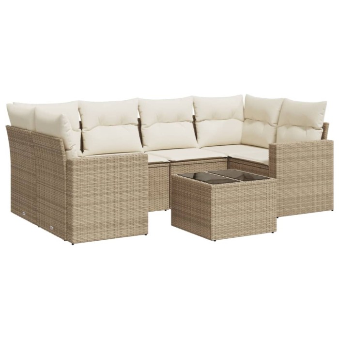 Set canapele de gradina, 7 piese, cu perne, bej, poliratan