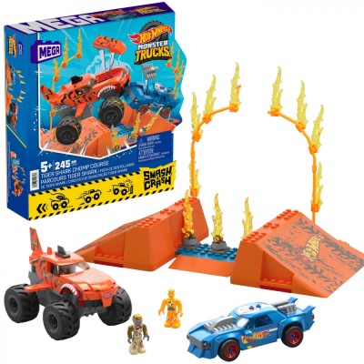 HOT WHEELS MONSTER TRUCK MEGA SET CONSTRUCTIE CURSA TIGER SHARK CHOMP foto