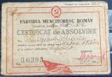 QW13 12 - 1950 - certificat de absolvire a cursului de partid - Partidul Muncitopresc Roman