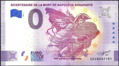 !!! 0 EURO SOUVENIR - FRANTA , NAPOLEON , BICENTENARUL MORTII - 2021.1 - UNC foto