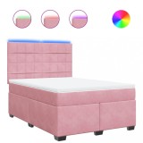Cumpara ieftin Pat box spring cu saltea, roz, 160x200 cm, catifea