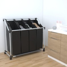 vidaXL Coș de sortare rufe cu 4 saci, negru, gri