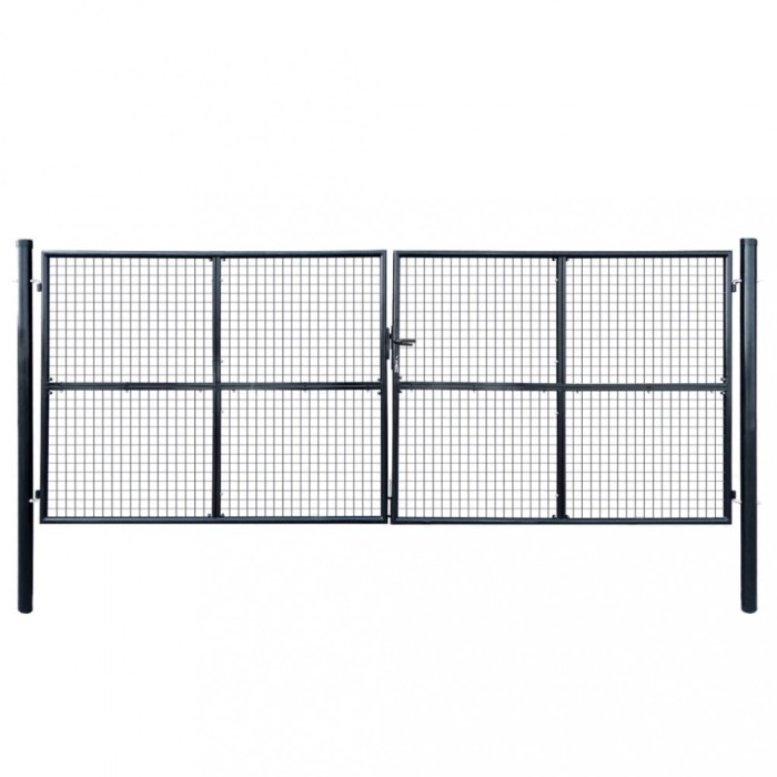 vidaXL Poartă de grădină din plasă, oțel galvanizat, gri, 415x150 cm