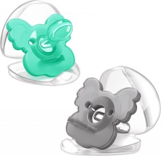 Set de 2 suzete pentru bebelusi 6-18 luni Tyry.Hu, silicon, gri/verde, 5 x 5,5 cm